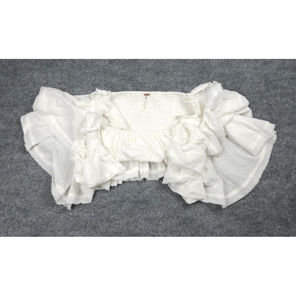 Free People FP Cropped Ruffle Top Women's Small White Summer Stretch *